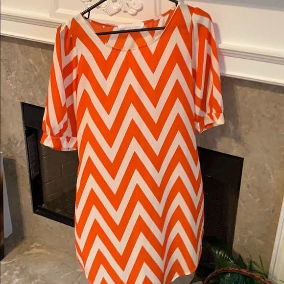 orange and white chevron dress Sew Sew Adorable Smocked Pumpkin Bishop Dress w/Orange